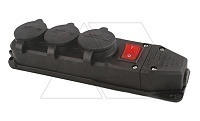 Tena - Блок розеточный 3х2P+E c крышкой, с выключателем, IP44, моноблок, черный