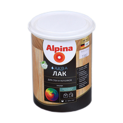 Лак акриловый водно-дисперсионный  Alpina Аква для стен и потолков шелковисто-матовый 0,9 л/0,90