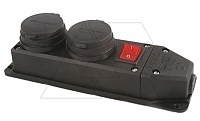 Tena - Блок розеточный 2х2P+E c крышкой, с выключателем, IP44, моноблок, черный