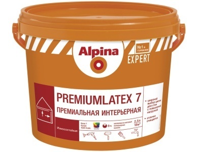 Краска ВД-ВАЭ Alpina EXPERT Premiumlatex 7 База 1, белая, 2,5 л (3,6 кг)