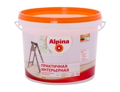 Краска ВД-АК Alpina Практичная интерьерная, белая, 5 л (8,2 кг)