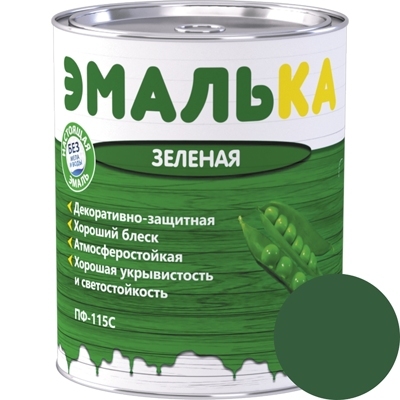 Эмаль ПФ-115 С ЭМАЛЬКА для наружных и внутренних работ зеленая  0,9л (0,8 кг)