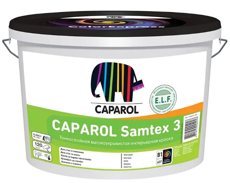 Краска поливинилацетатная водно-дисперсионная Caparol Samtex 3 E.L.F. Base 1, белая, 2,5 л / 3,75 кг
