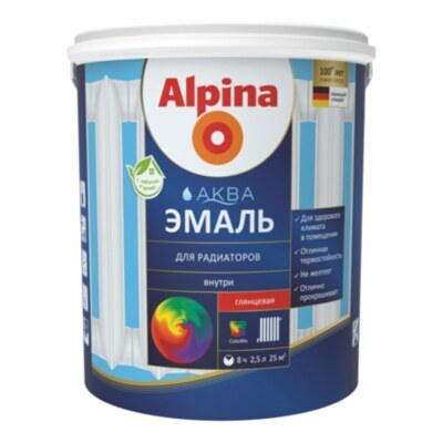 Эмаль акриловая водно-дисперсионная Alpina Аква эмаль для радиаторов 0,9 л / 1,08 кг