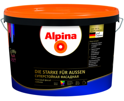 Краска ВД-АК Alpina Суперстойкая фасадная (Alpina Die Starke fuer Aussen) База 1,белая10л/14,6кг