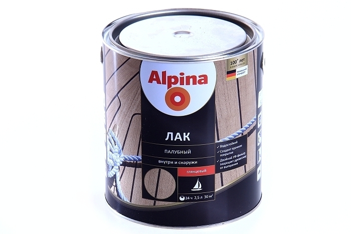 Лак АУ Alpina палубный глянцевый, бесцветный 2,5 л /2,23 кг