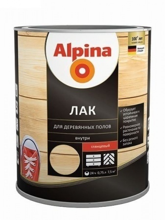 Лак АУ Alpina для деревянных полов шелковисто-матовый, бесцветный 2,5 л / 2,23 кг