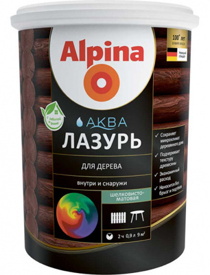 Лак акриловый водно-дисперсионный  Alpina Аква Лазурь для дерева цветная, Черный 0,9л/0,90кг