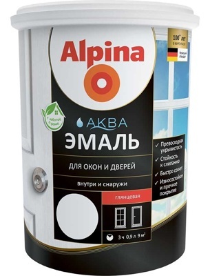 Эмаль акриловая водно-дисперсионная Alpina Аква эмаль для окон и дверей глянцевая 0,9л/1,10кг