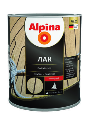 Лак АУ Alpina палубный глянцевый, бесцветный 2,5 л /2,23 кг