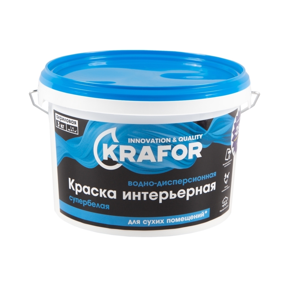 Краска инт. супербелая в-дисп акриловая 3 кг KRAFOR