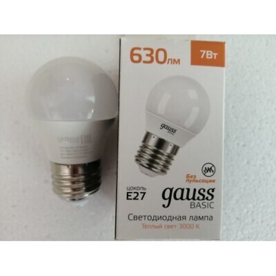 Лампа Gauss Basic LED-M G45  7W 630lm 3000K E27 LED 1/10/100