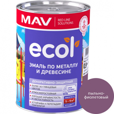 Эмаль ECOL по металлу и древесине (ПФ-115) фиолетовая глянцевая 1,0л (0,9 кг)
