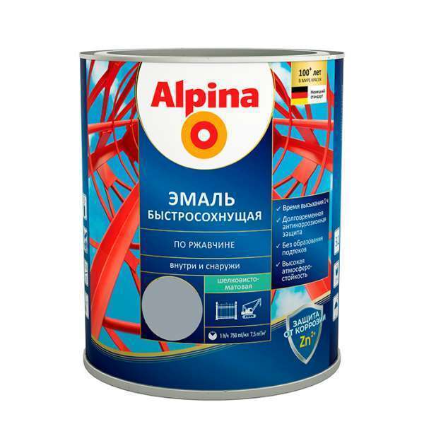 Грунт-эмаль алкидная "Alpina Эмаль быстросохн.по ржавщине шелк.-матов,цветная,RAL6005 750мл/900гр
